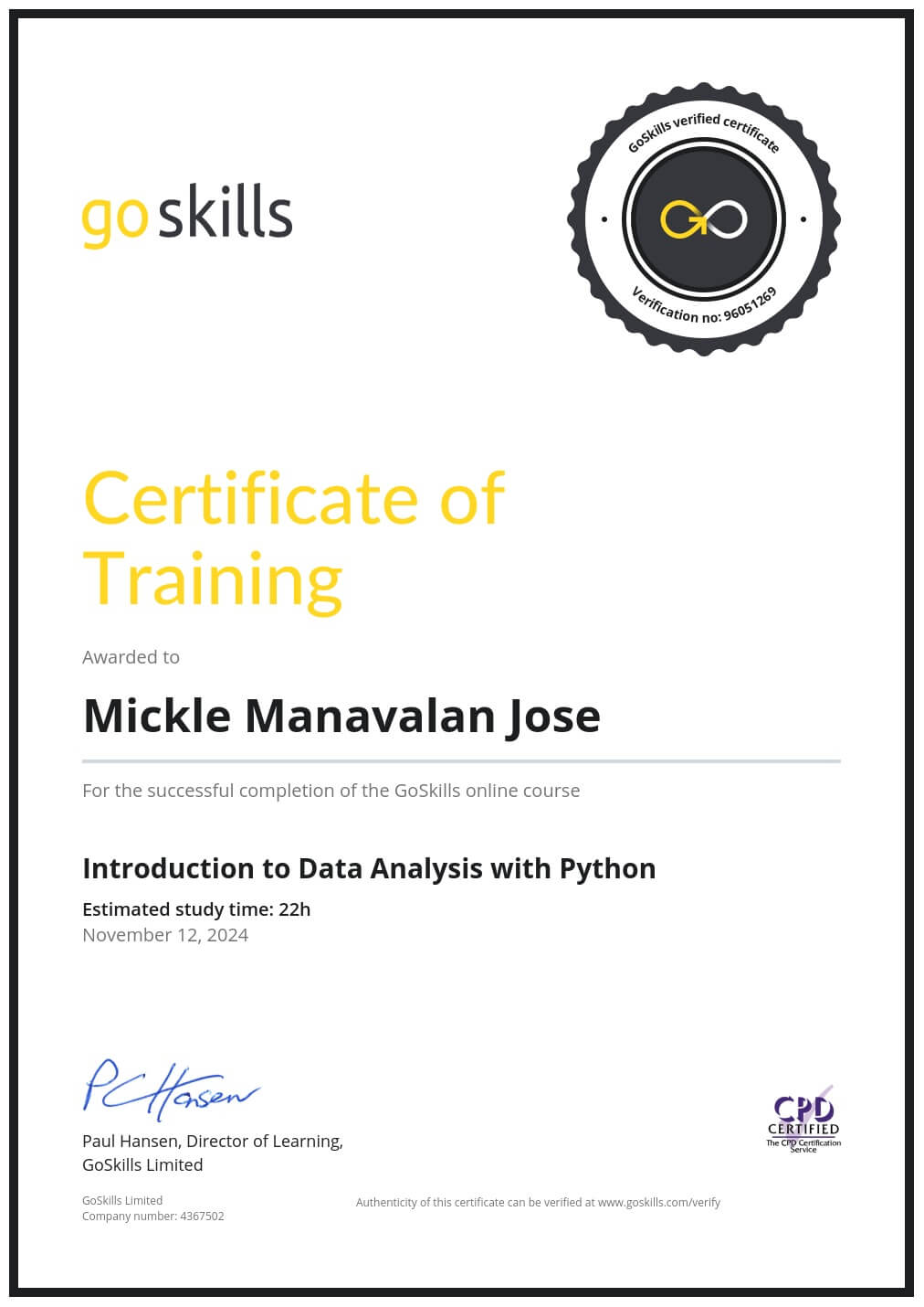 Certificate of Training