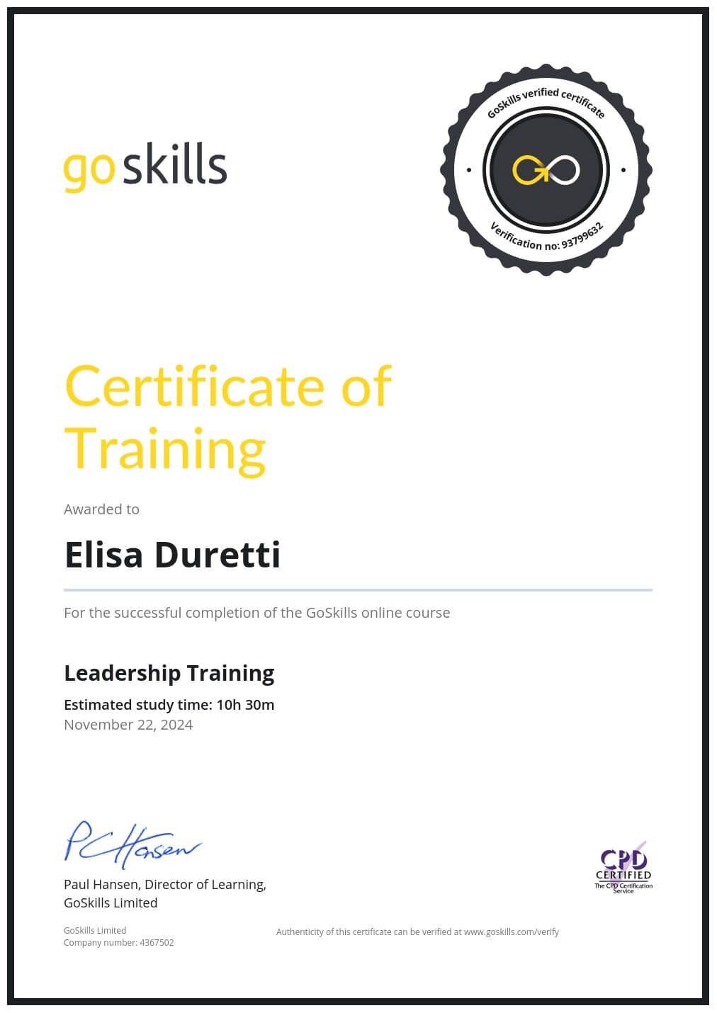 Certificate of Training