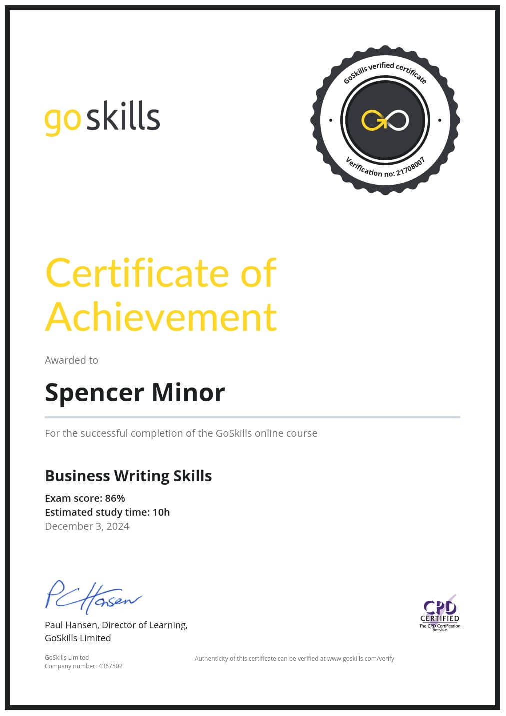 Certificate of Achievement