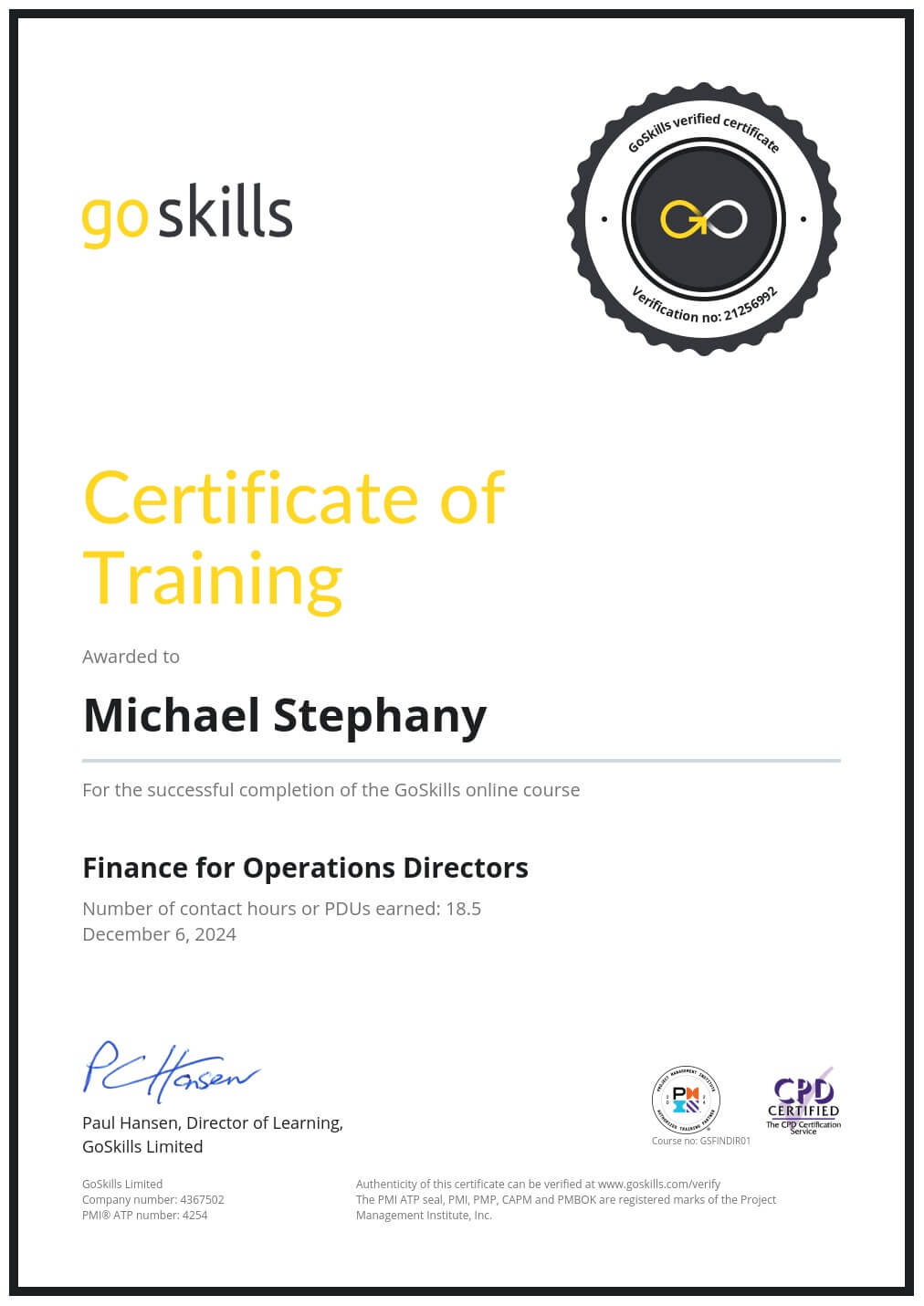 Certificate of Training