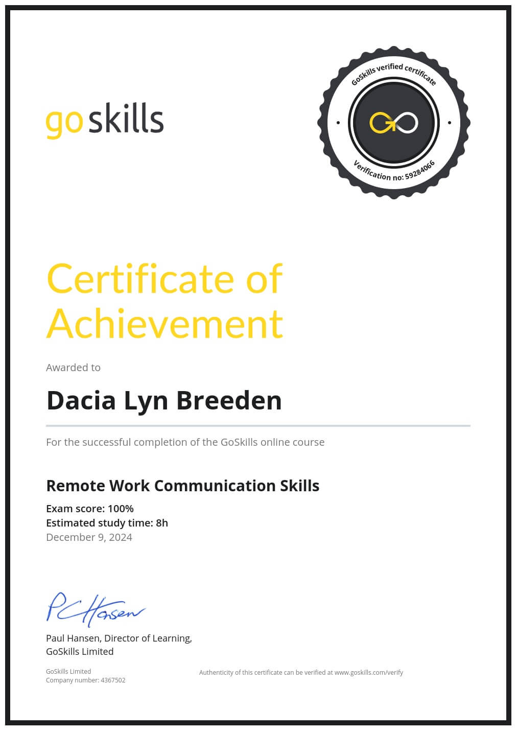 Certificate of Achievement