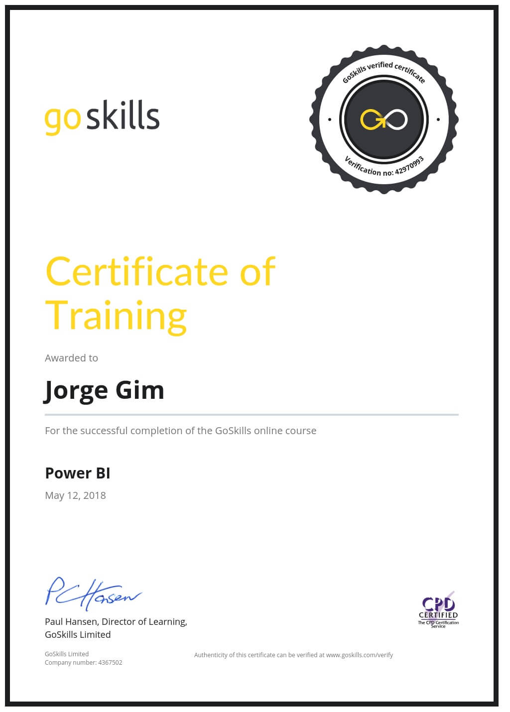 Certificate of Training
