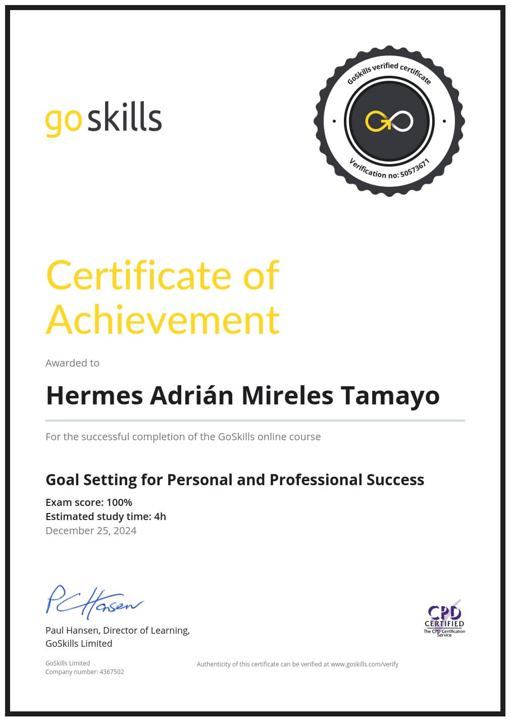 Certificate of Achievement
