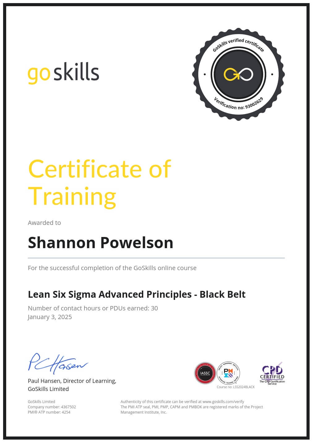 Certificate of Training