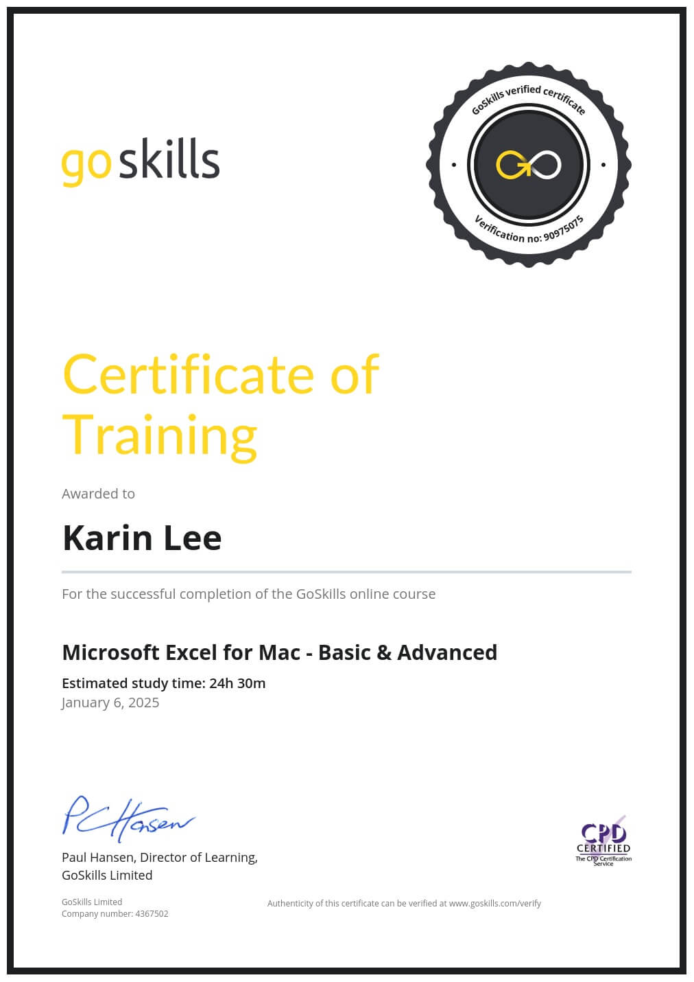 Certificate of Training