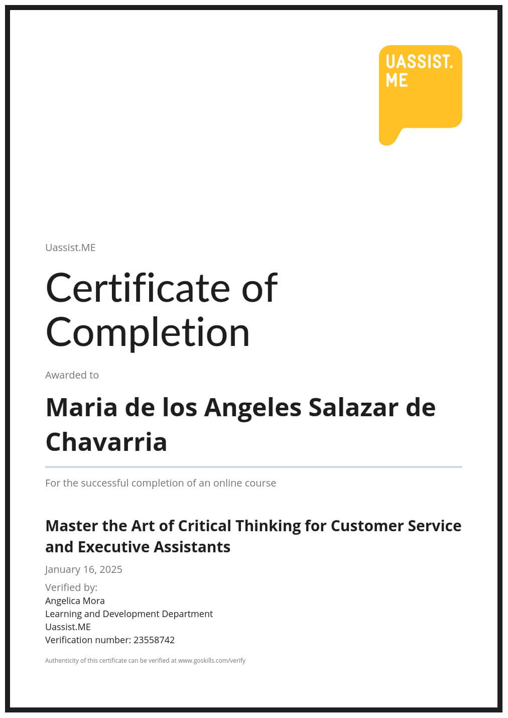 Certificate of Training