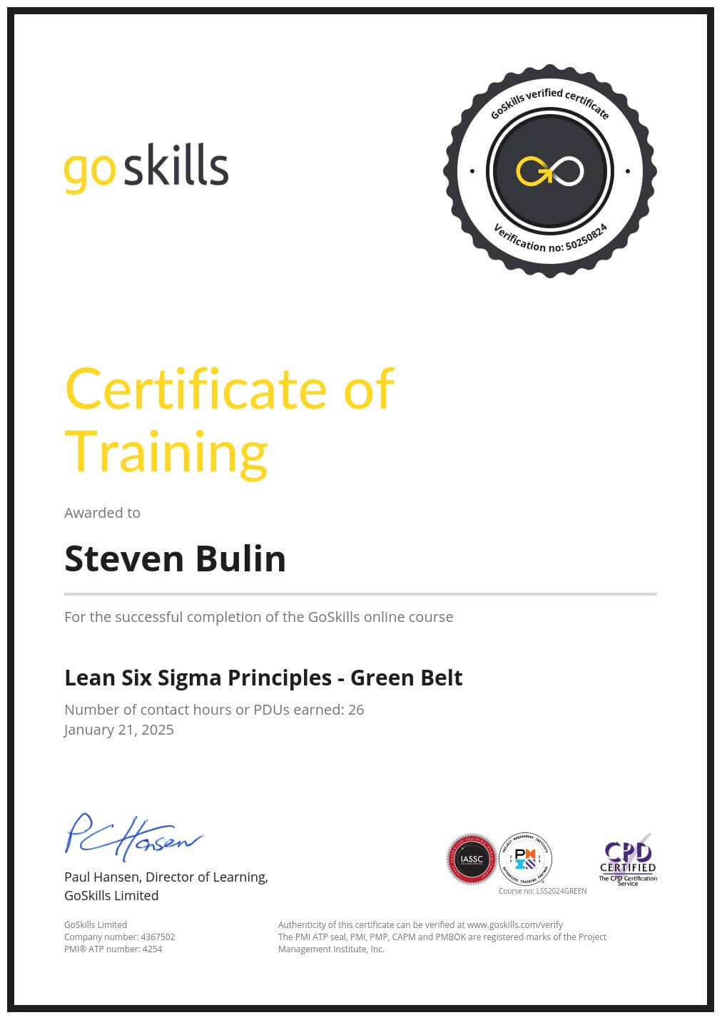 Certificate of Training