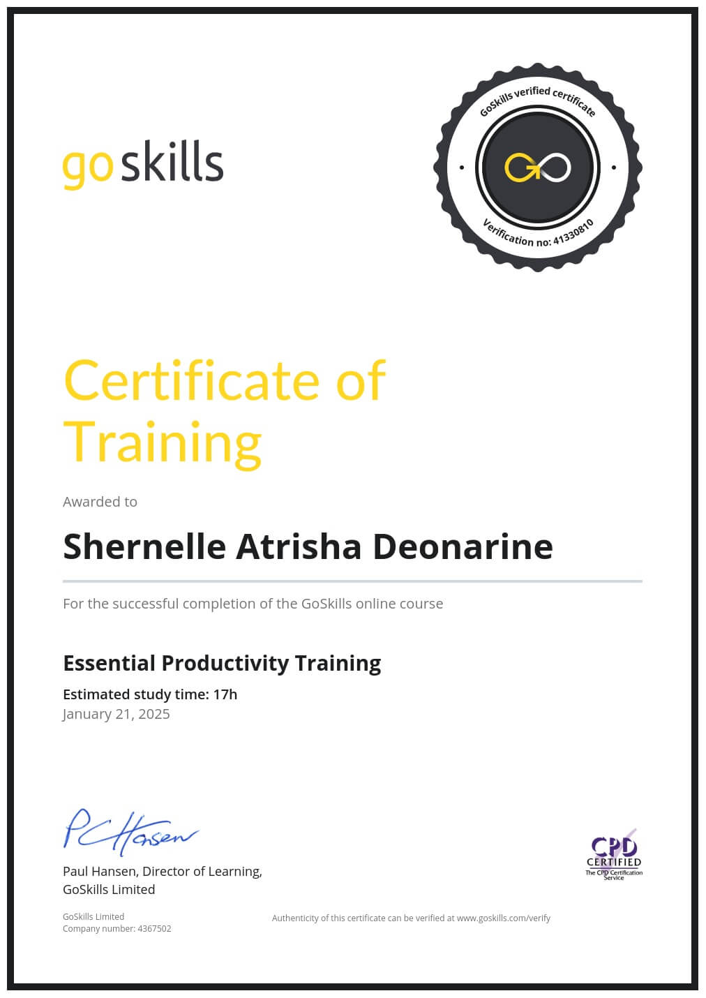 Certificate of Training