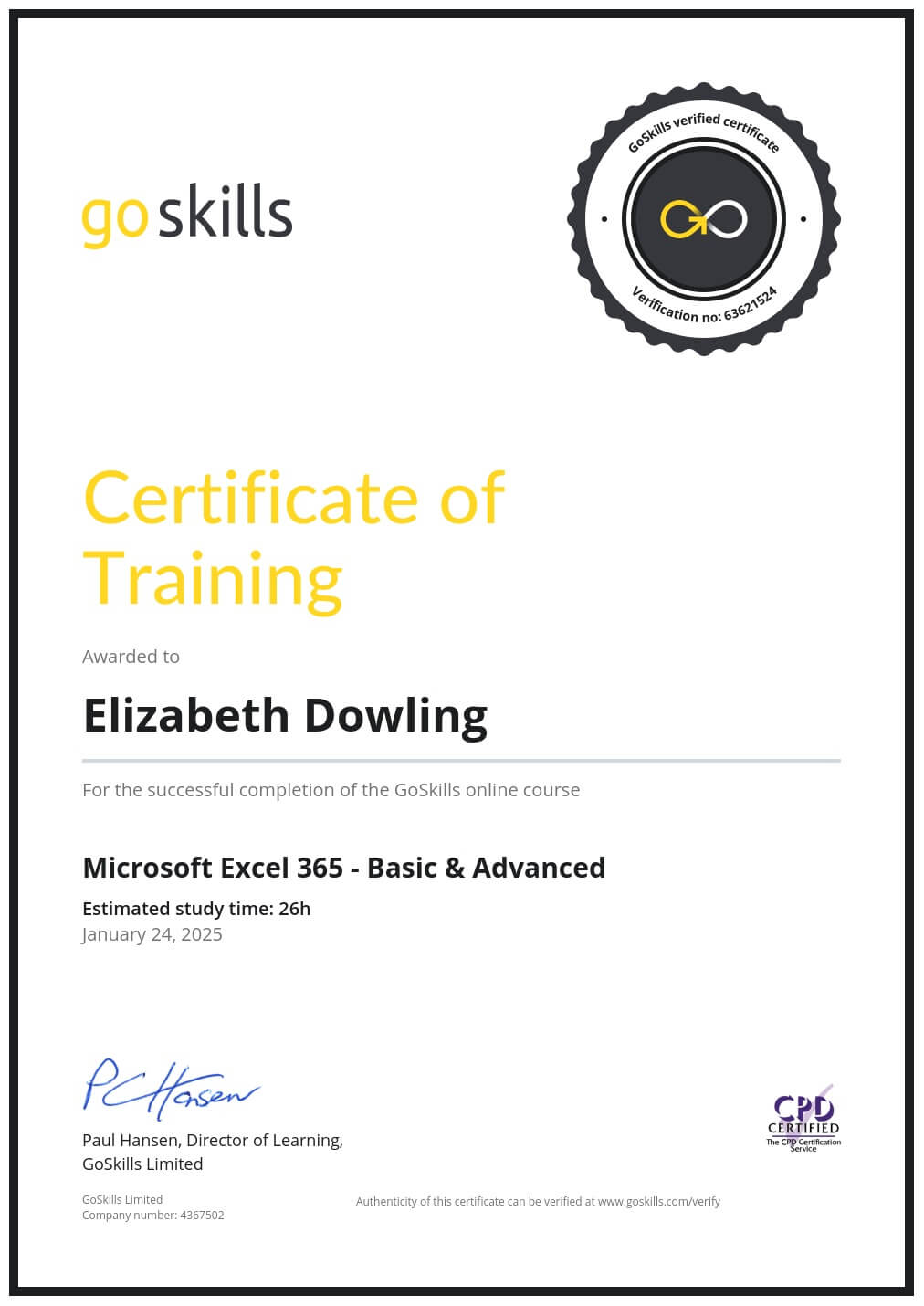 Certificate of Training