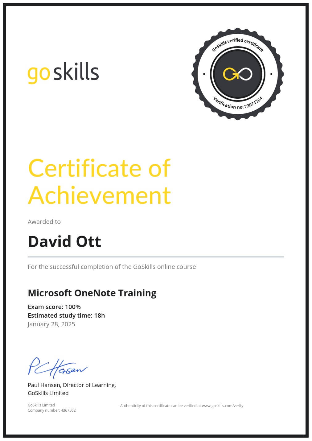Certificate of Achievement