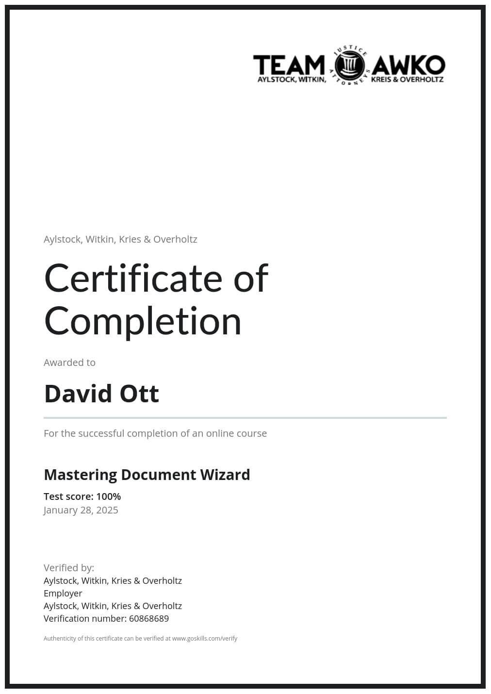 Certificate of Achievement
