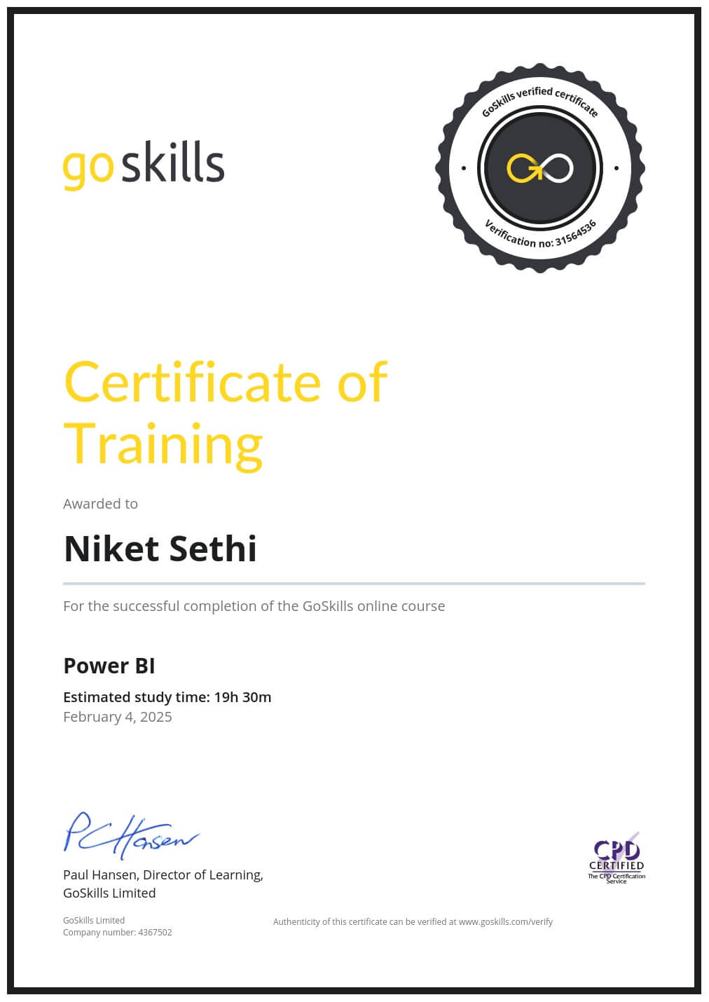 Certificate of Training