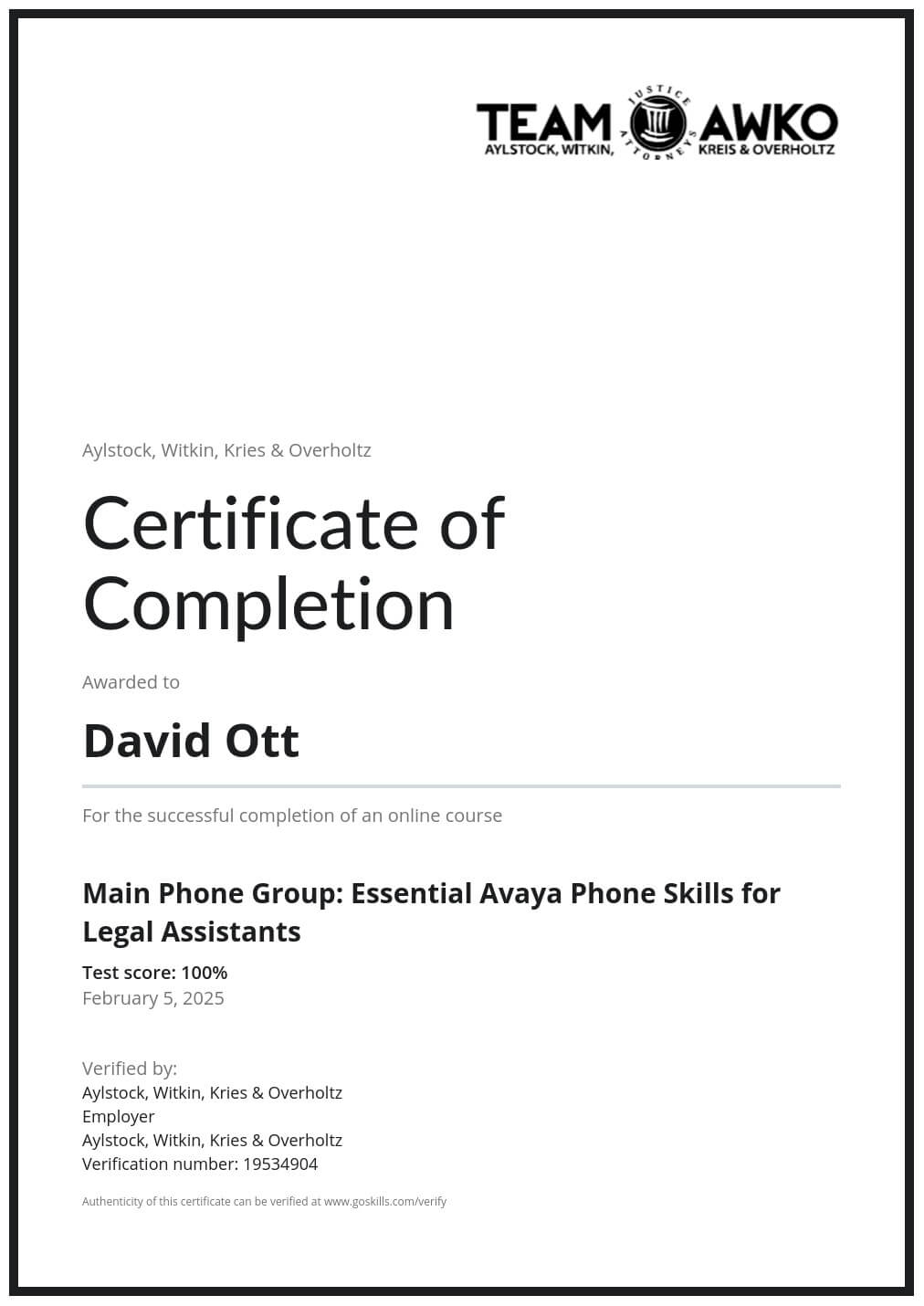 Certificate of Achievement
