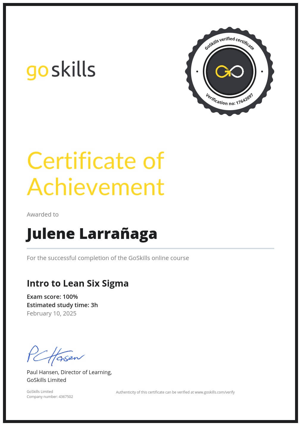 Certificate of Achievement