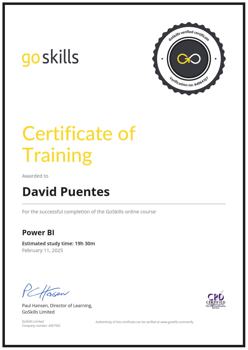 Certificate of Training