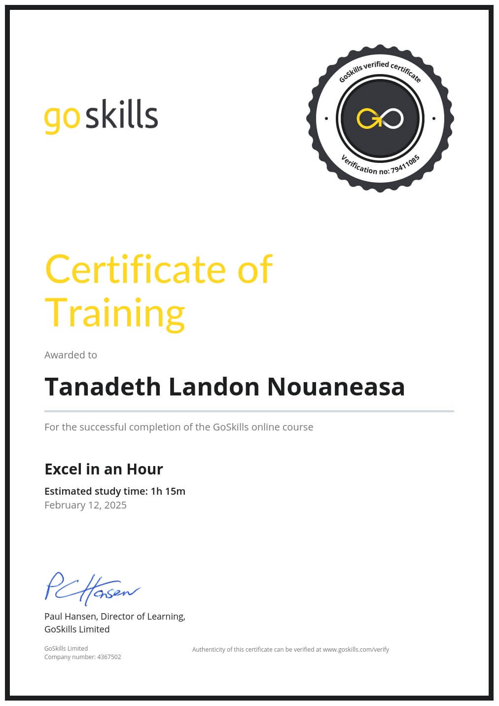 Certificate of Training