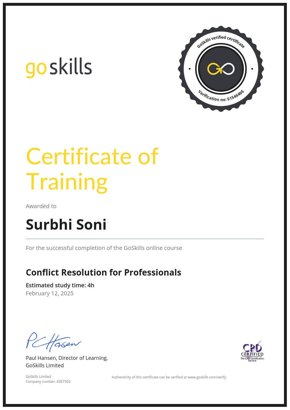Certificate of Training