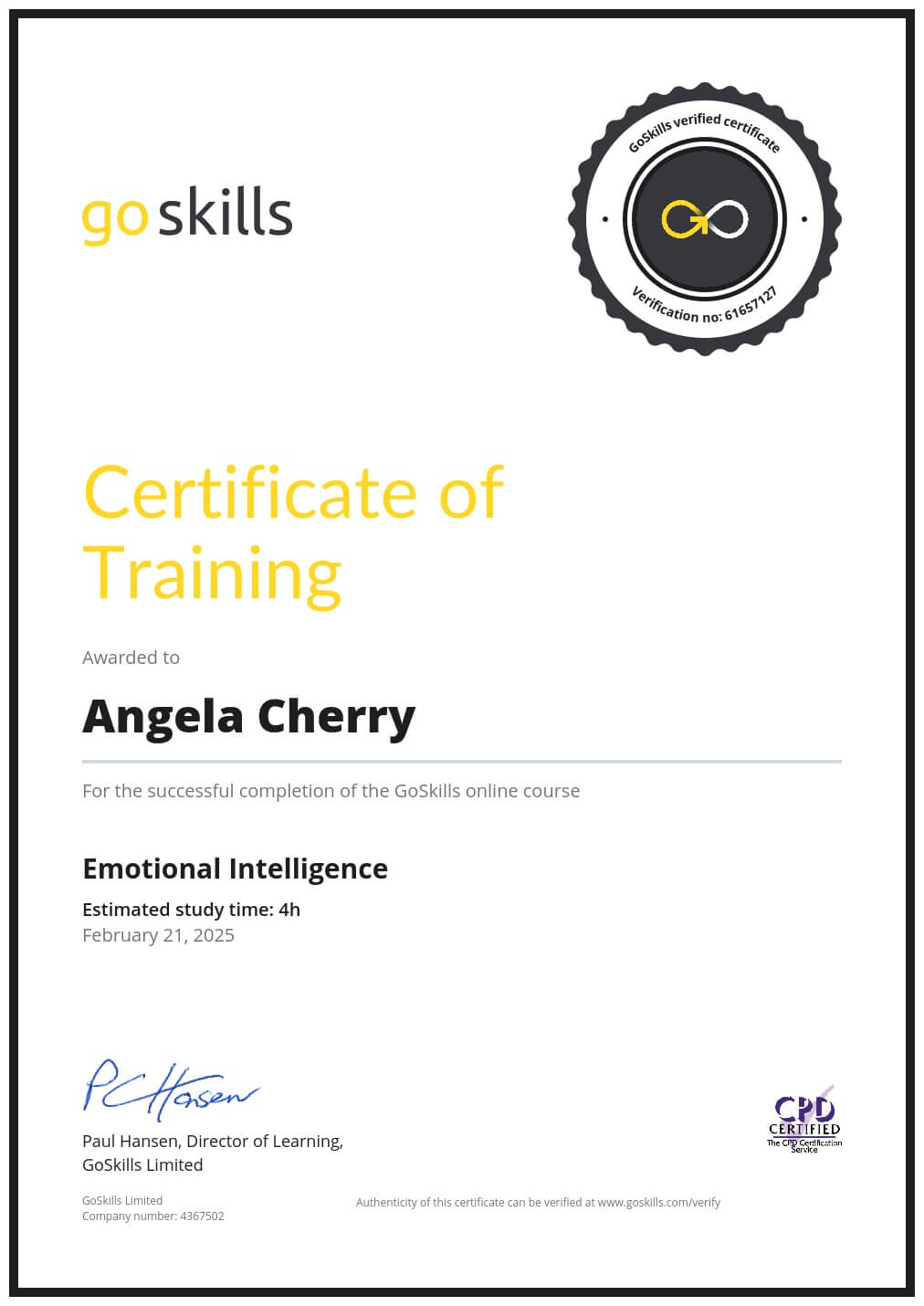 Certificate of Training