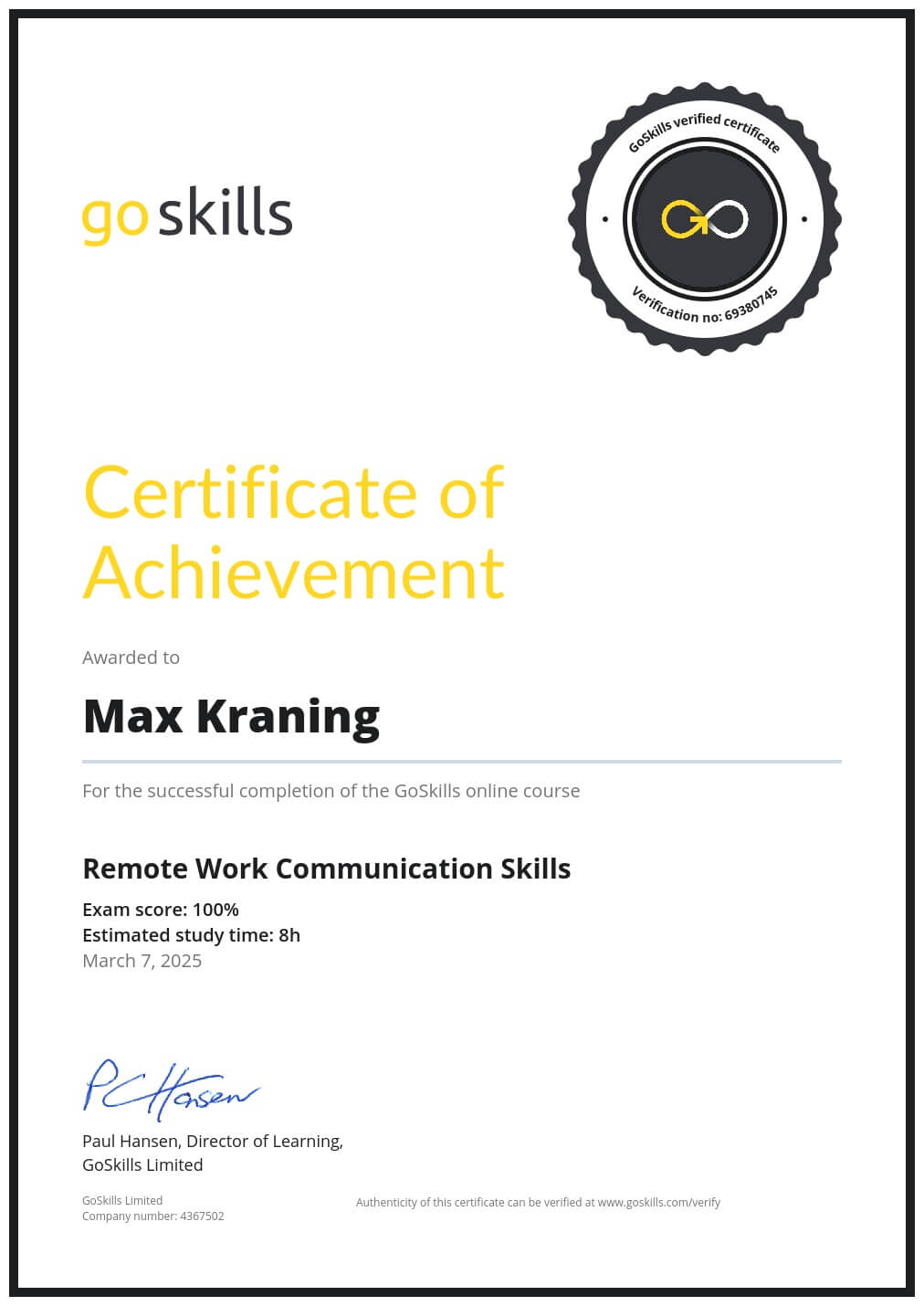 Certificate of Achievement