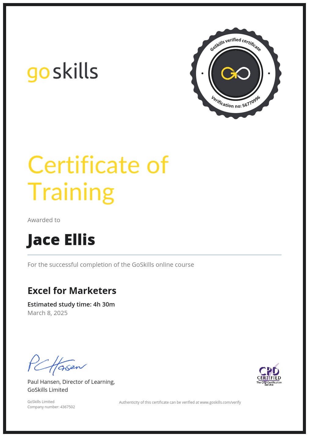 Certificate of Training