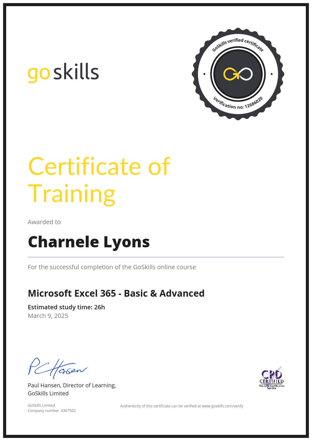 Certificate of Training