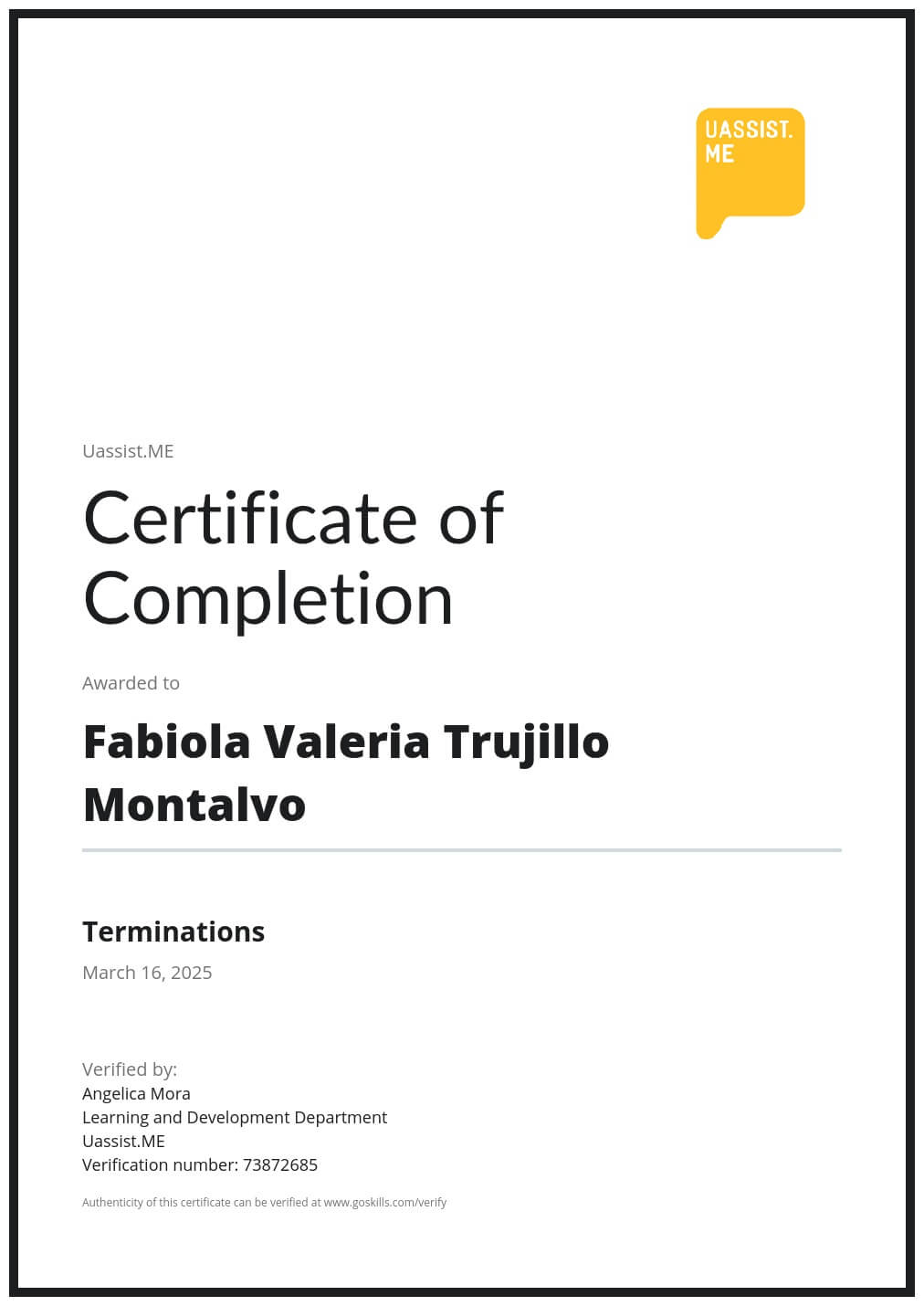 Certificate of Training