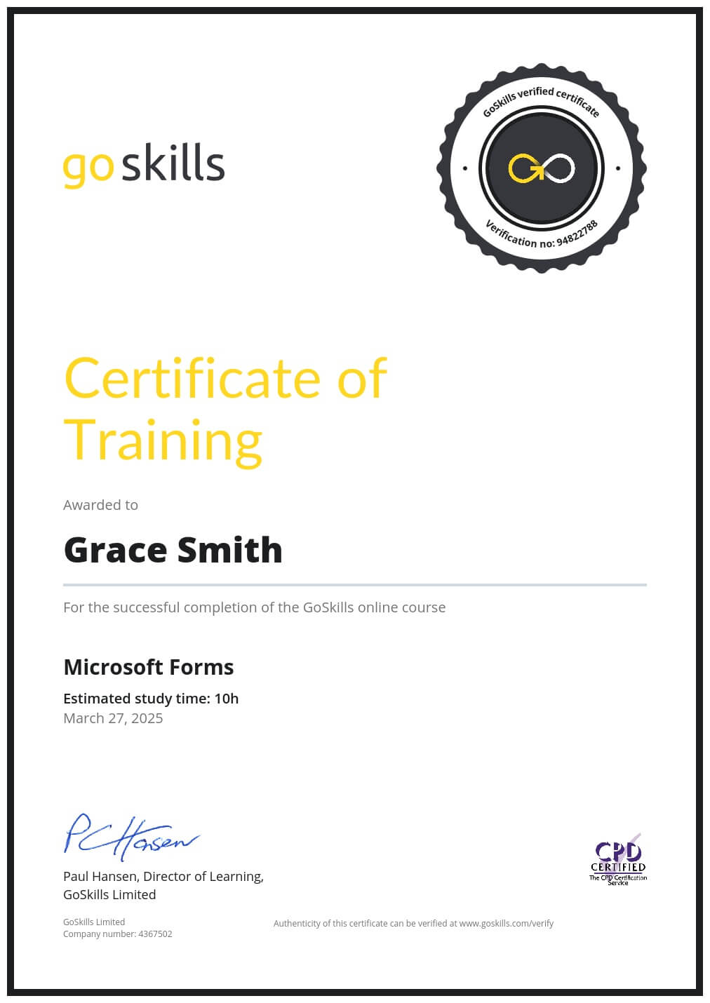 Certificate of Training