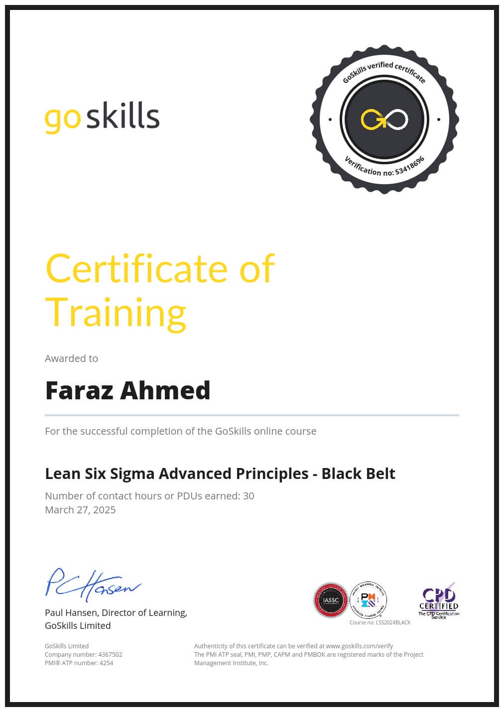 Certificate of Training
