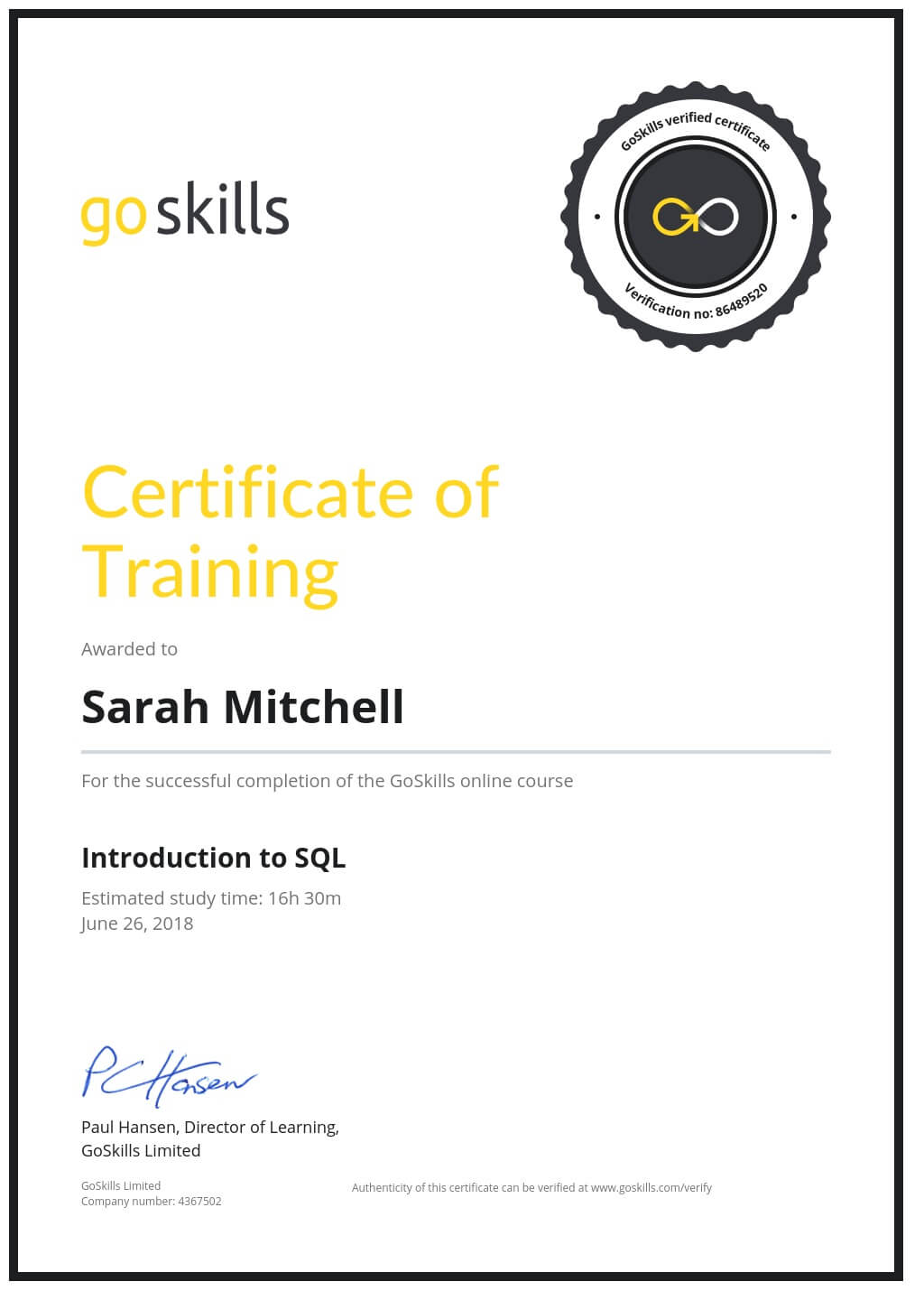 Certificate of Training