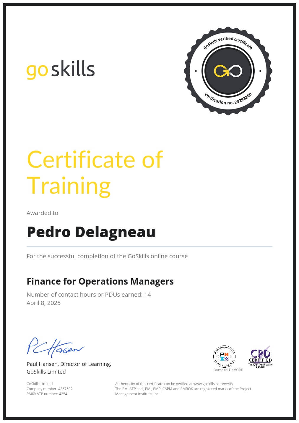 Certificate of Training