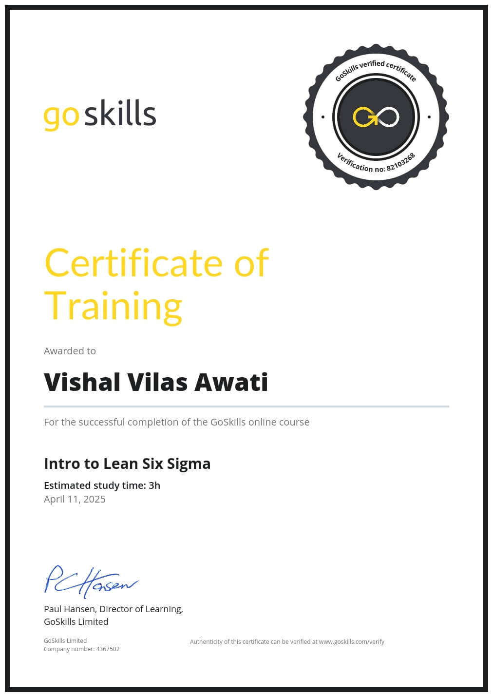 Certificate of Training