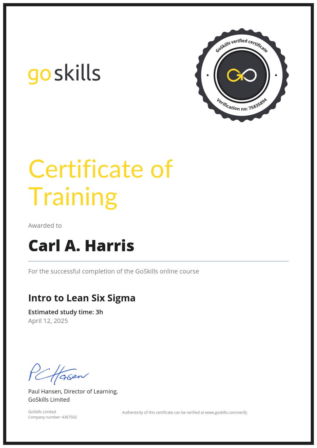 Certificate of Training