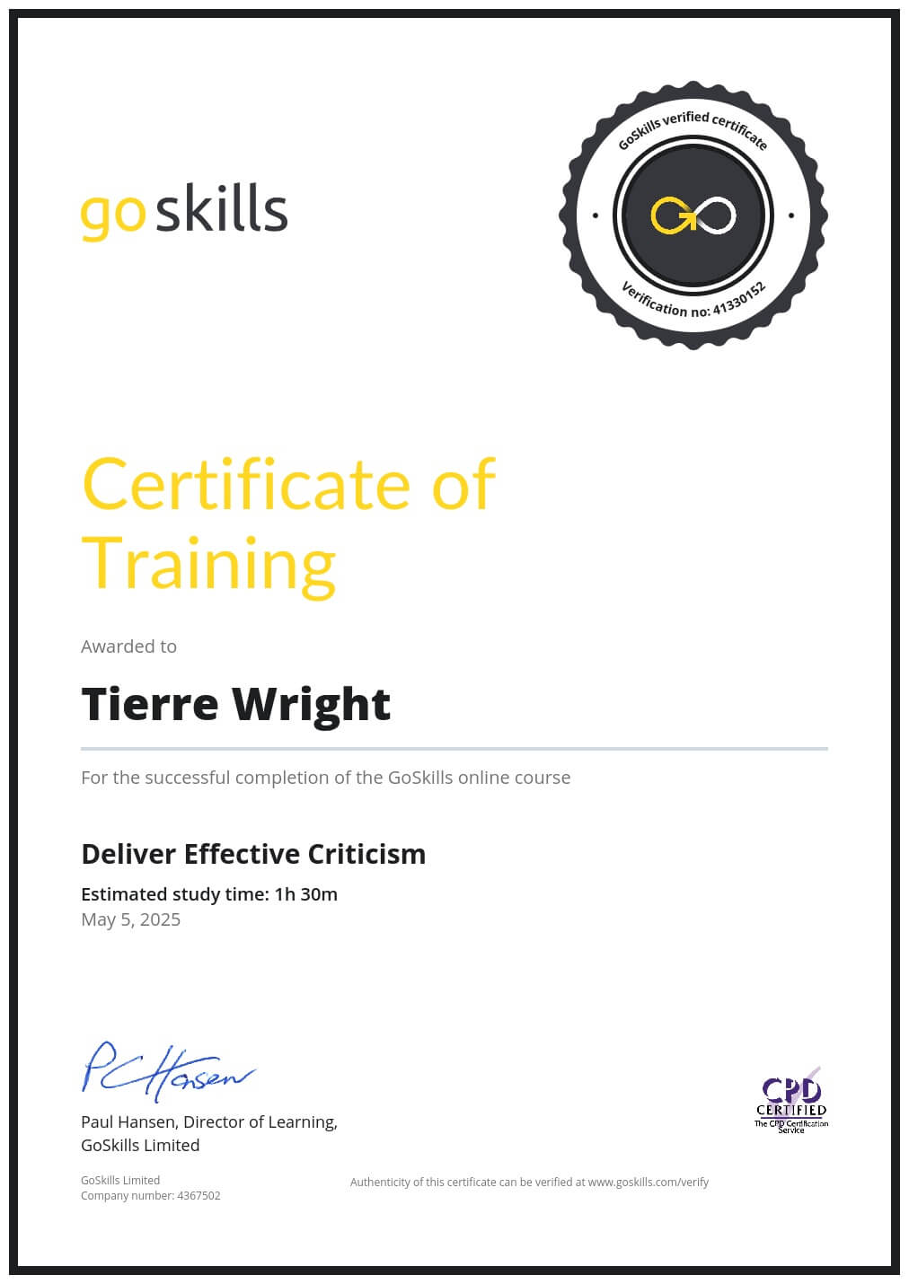 Certificate of Training