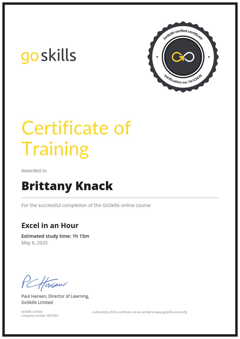 Certificate of Training