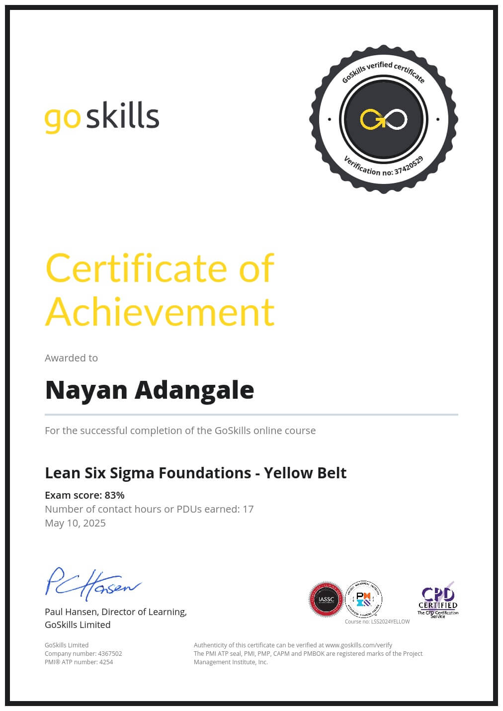 Certificate of Achievement