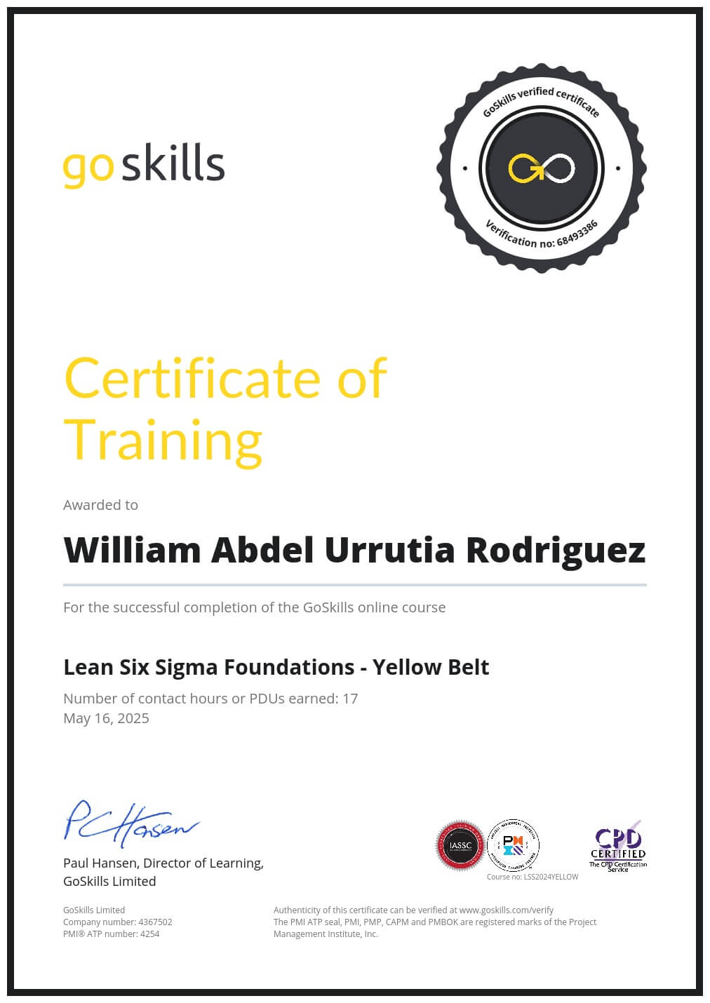 Certificate of Training