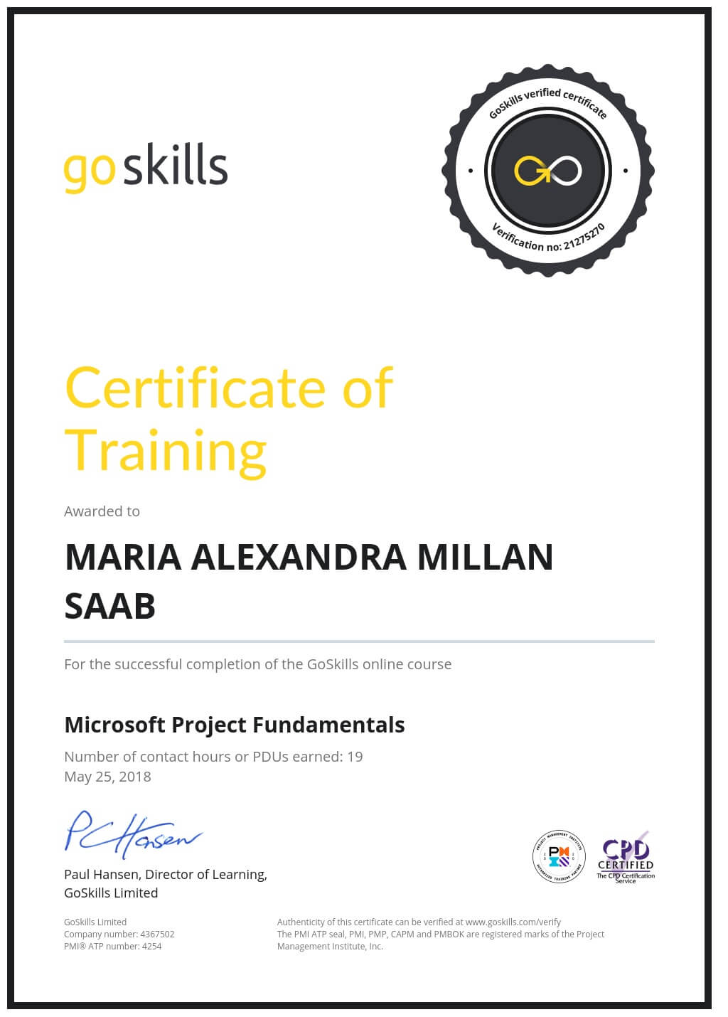 Certificate of Training