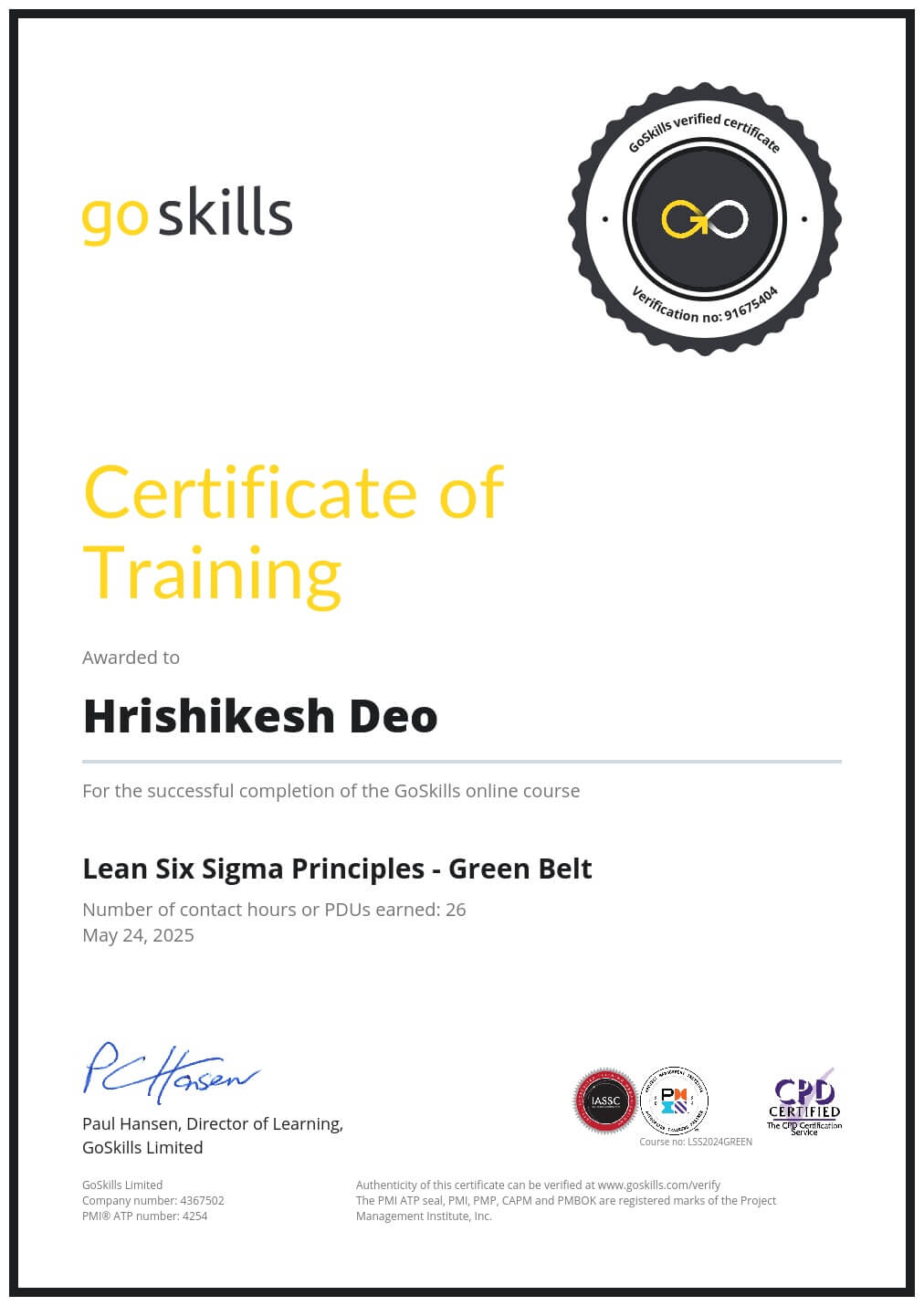 Certificate of Training