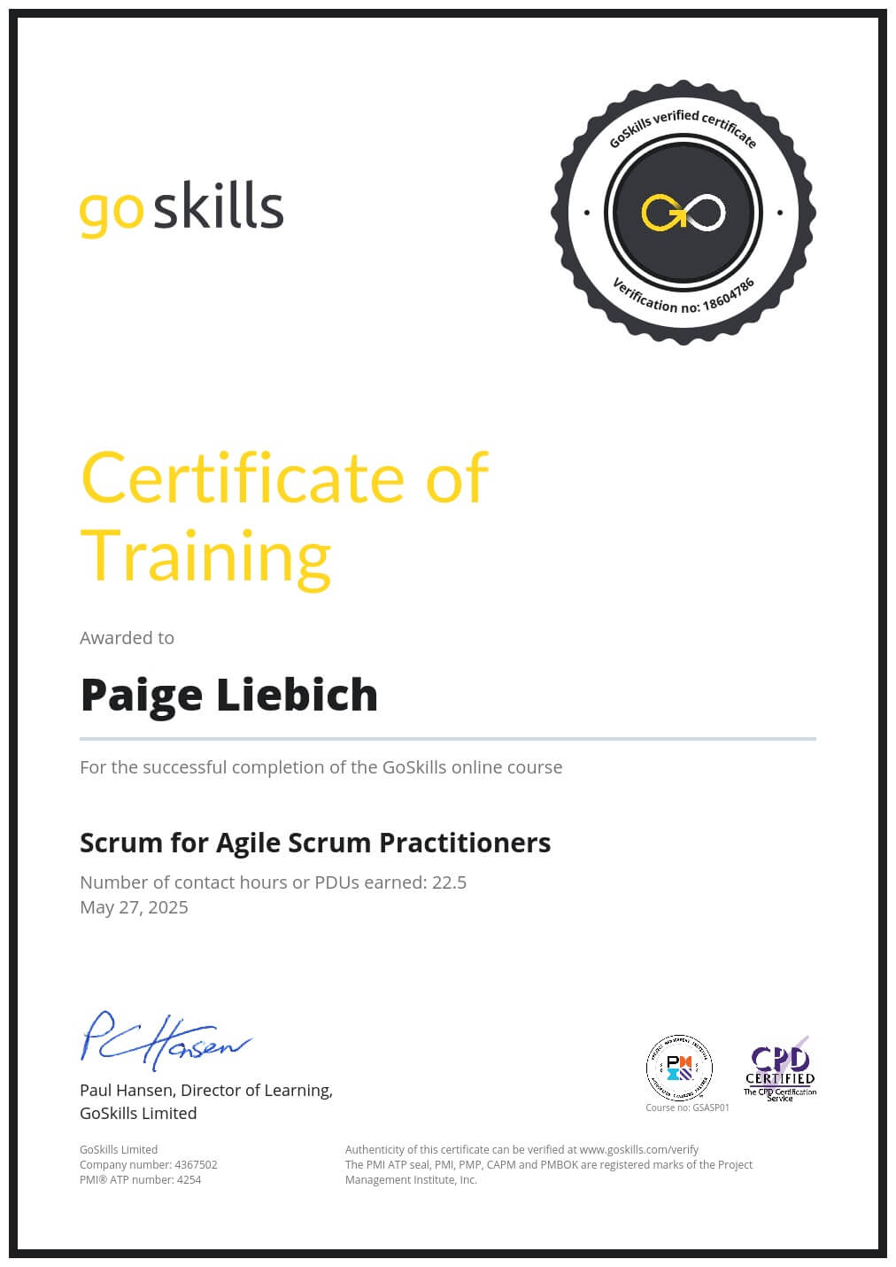 Certificate of Training