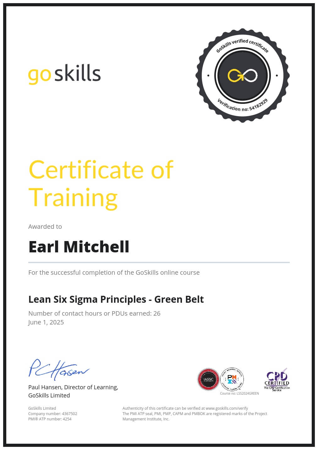 Certificate of Training
