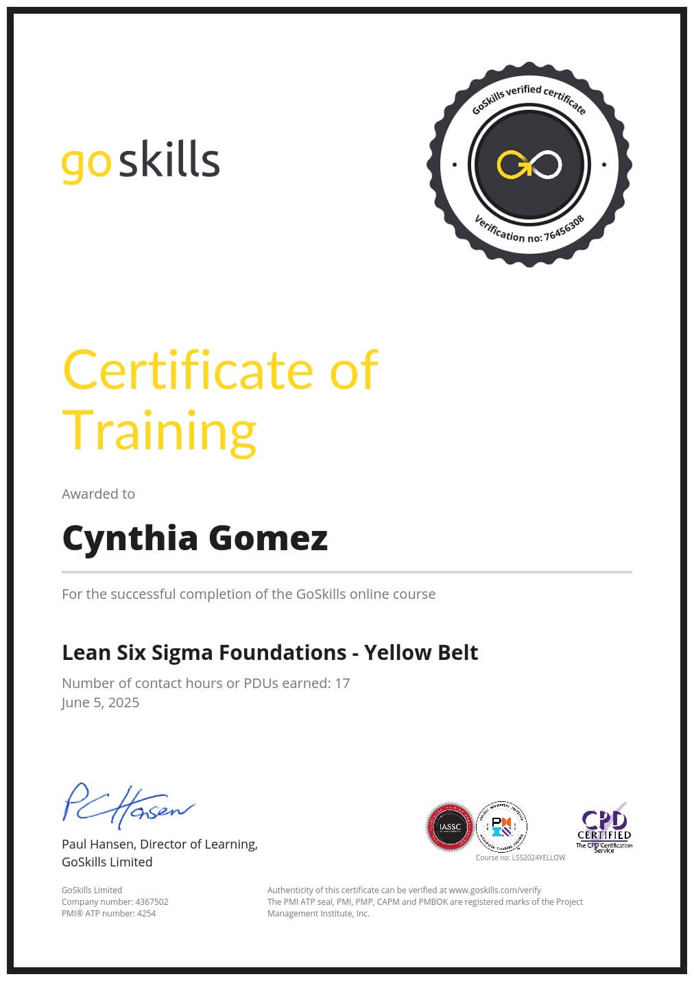 Certificate of Training