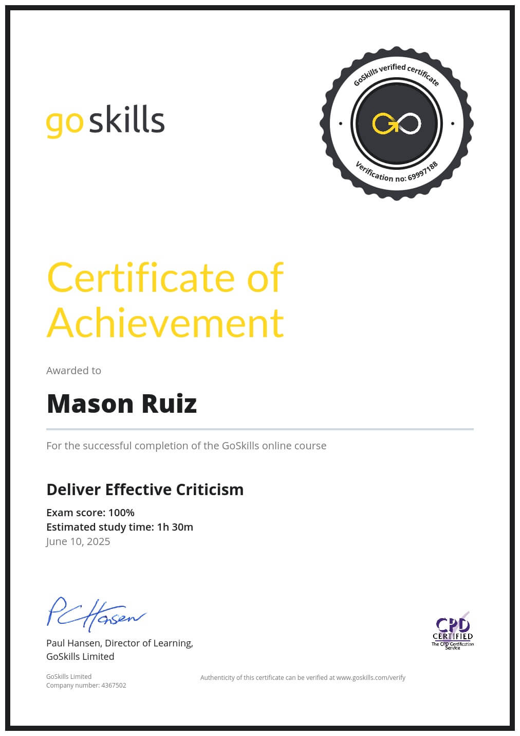 Certificate of Achievement