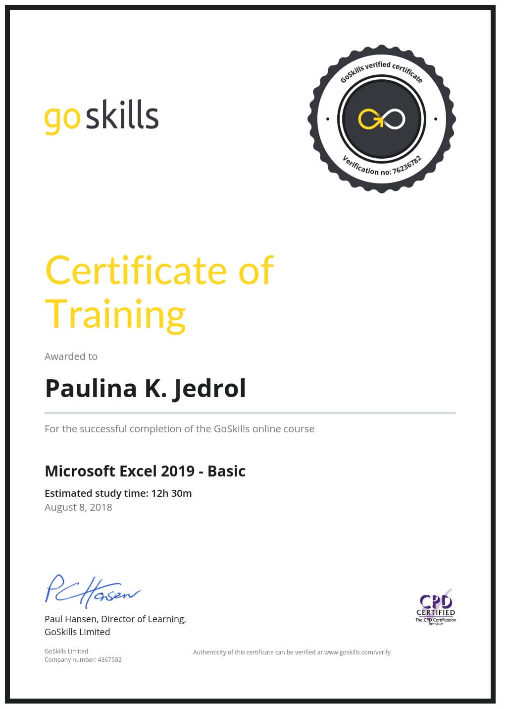 Certificate of Training