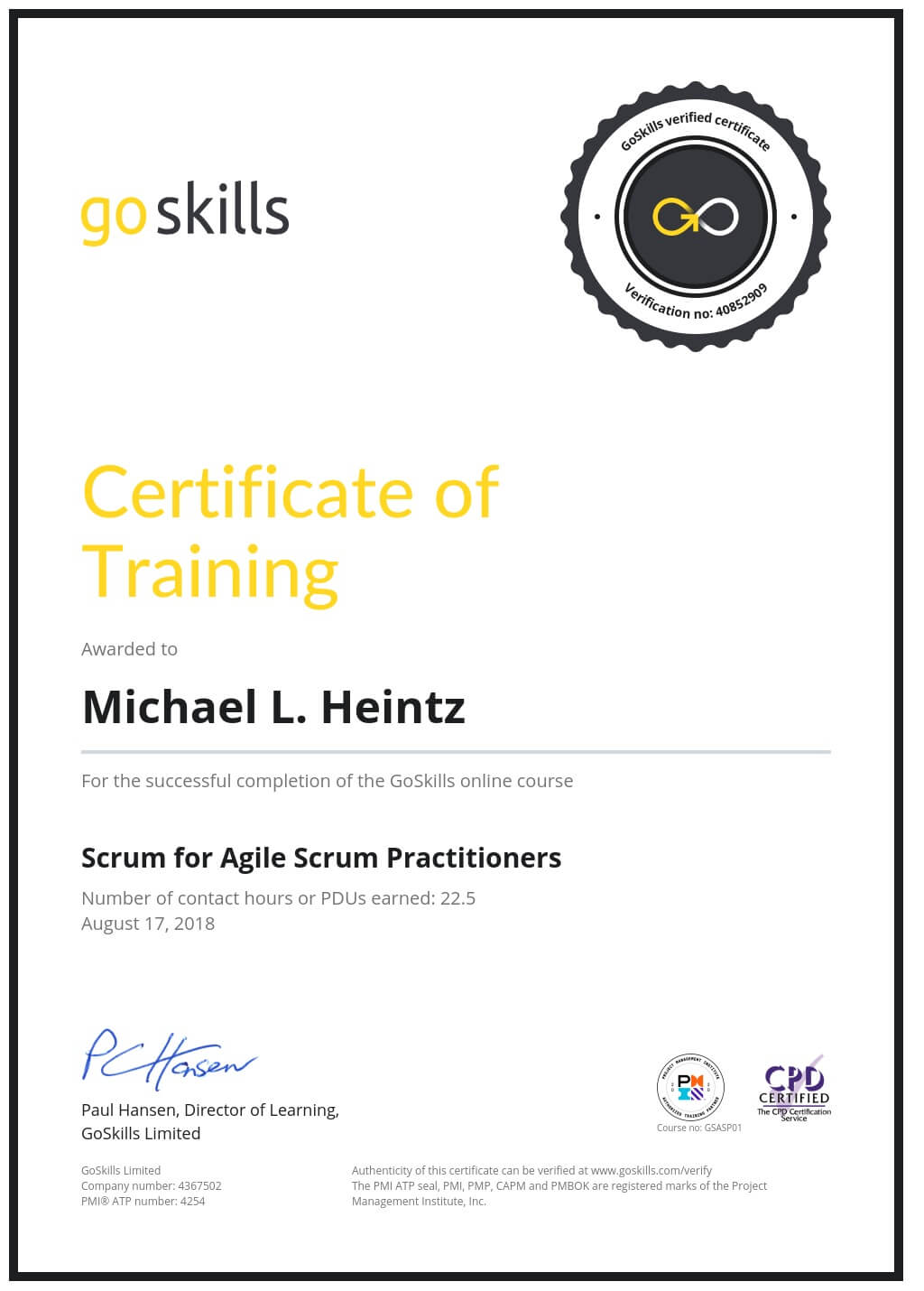 Certificate of Training