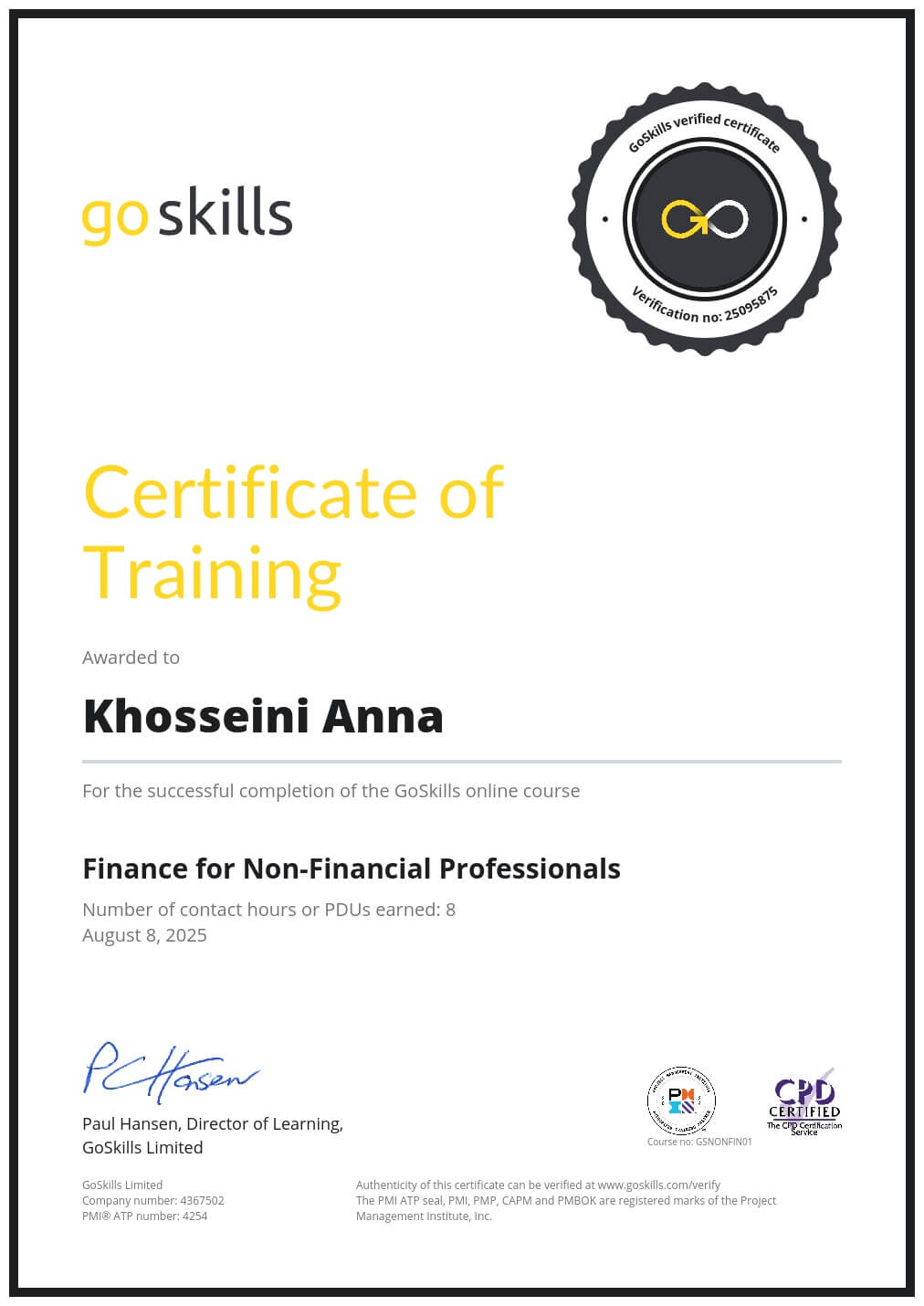 Certificate of Training