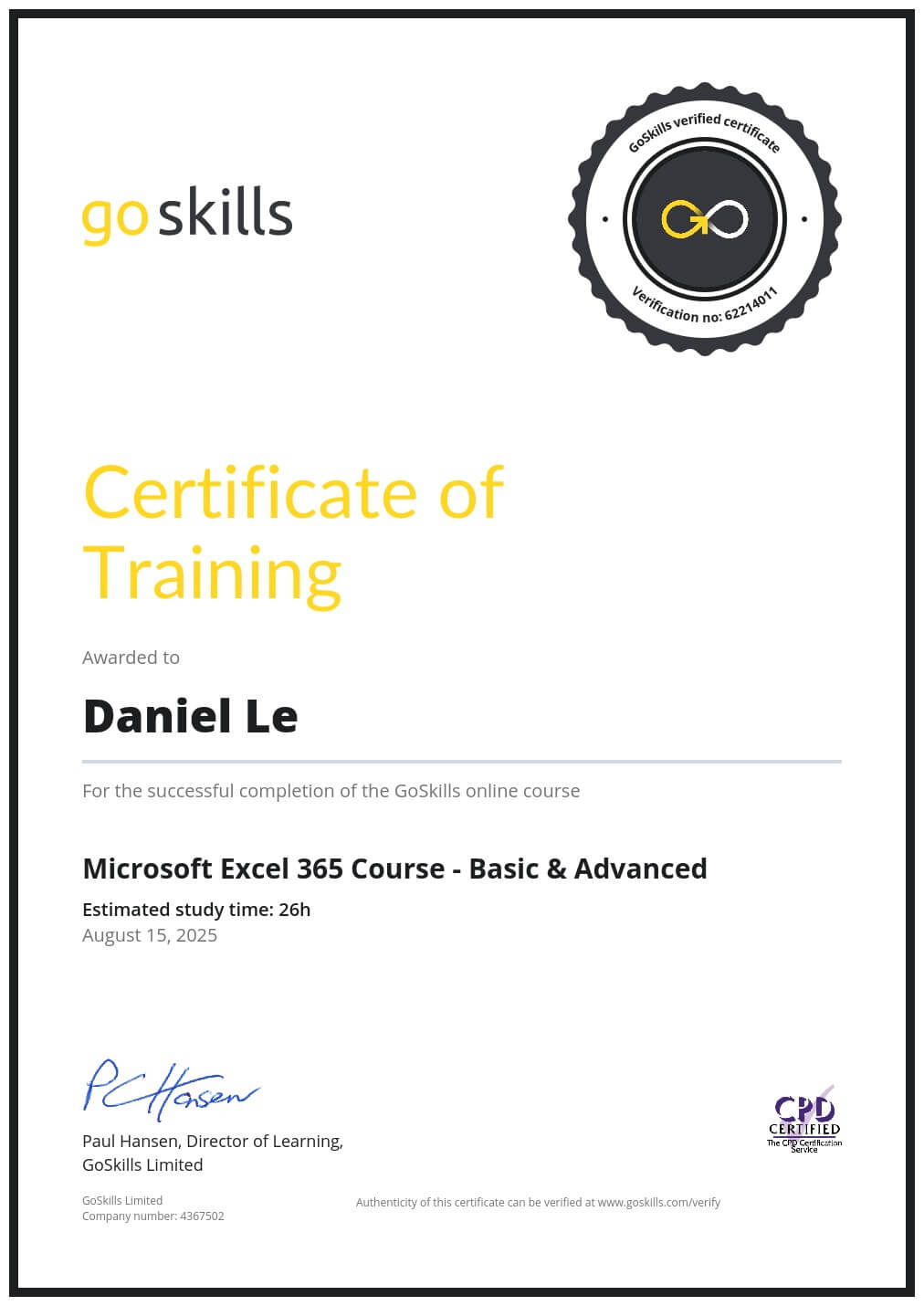 Certificate of Training
