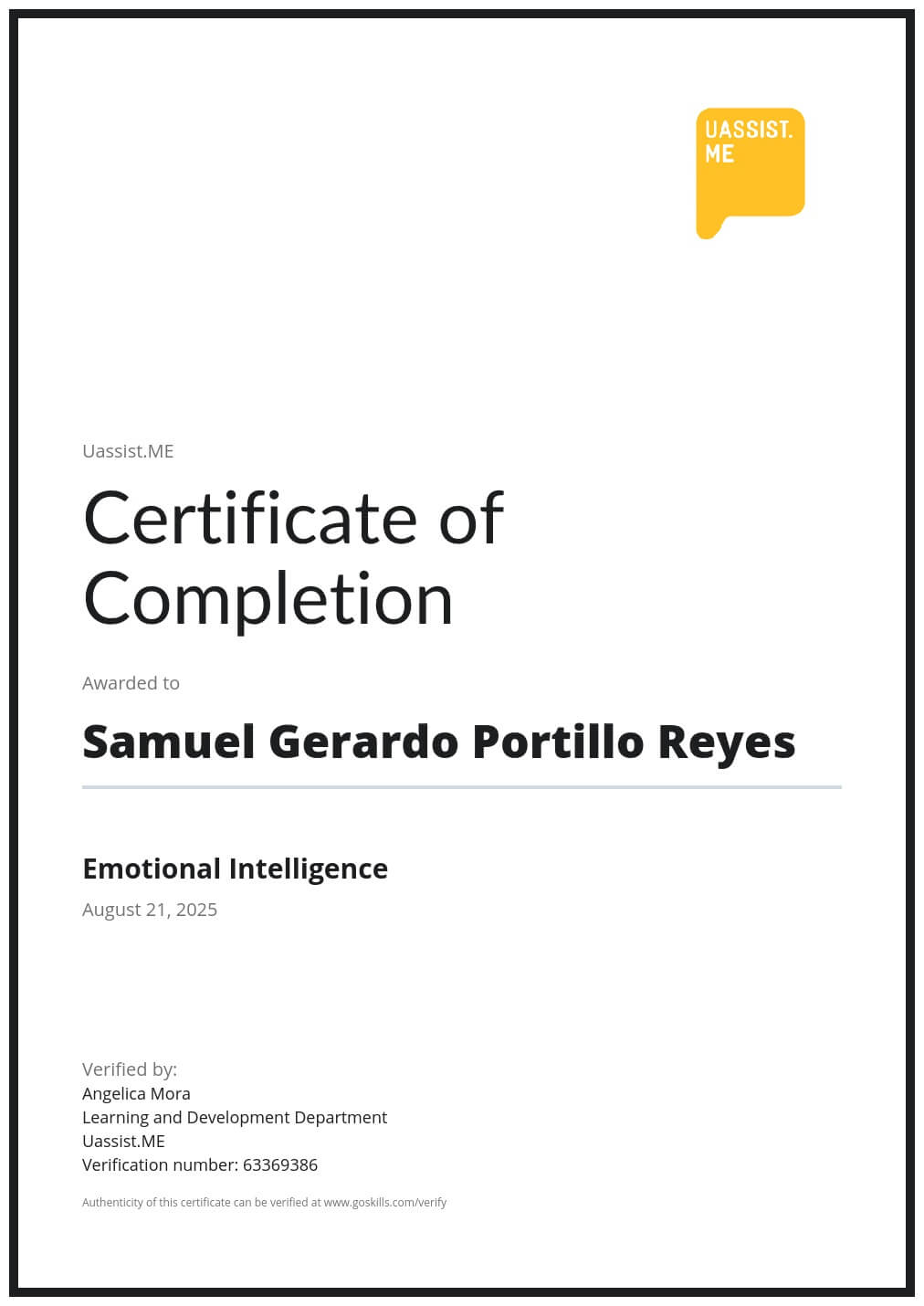 Certificate of Training
