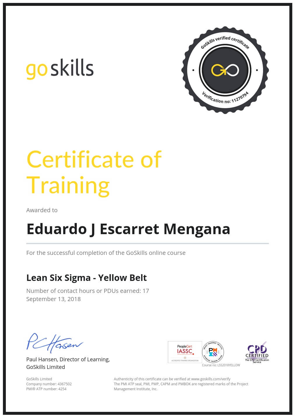 Certificate of Training