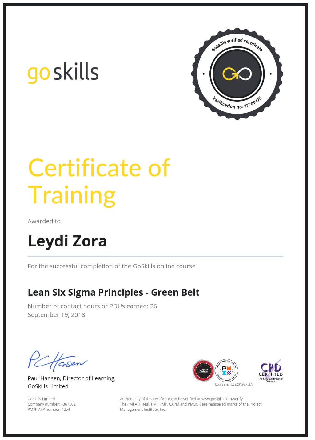 Certificate of Training