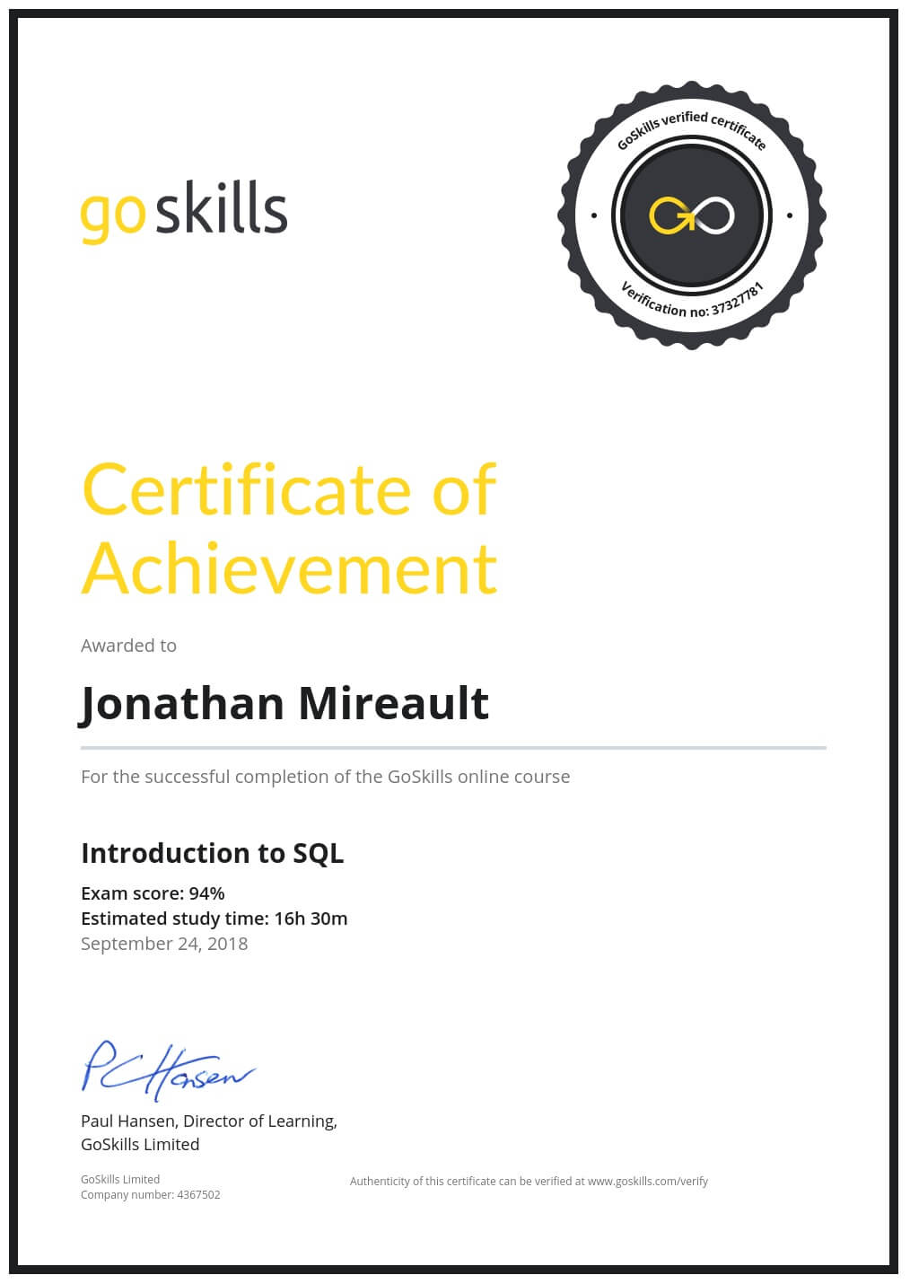 Certificate of Achievement